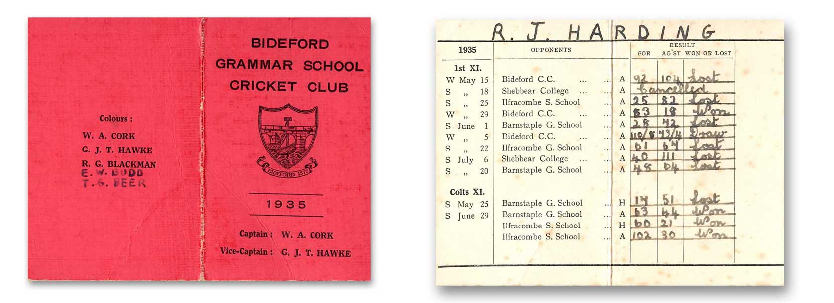 1935 Cricket Club Covers & Scoresheets