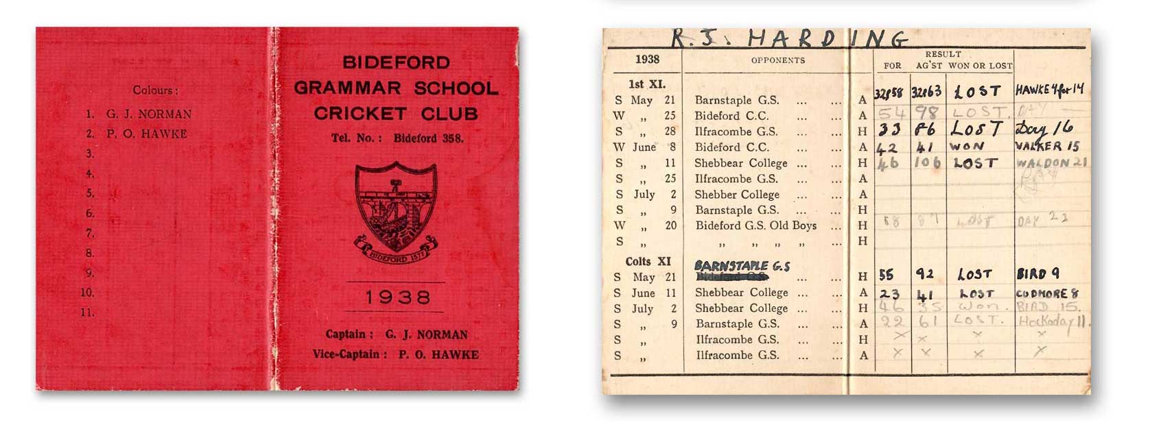 1938 Cricket Club Covers & scoresheets