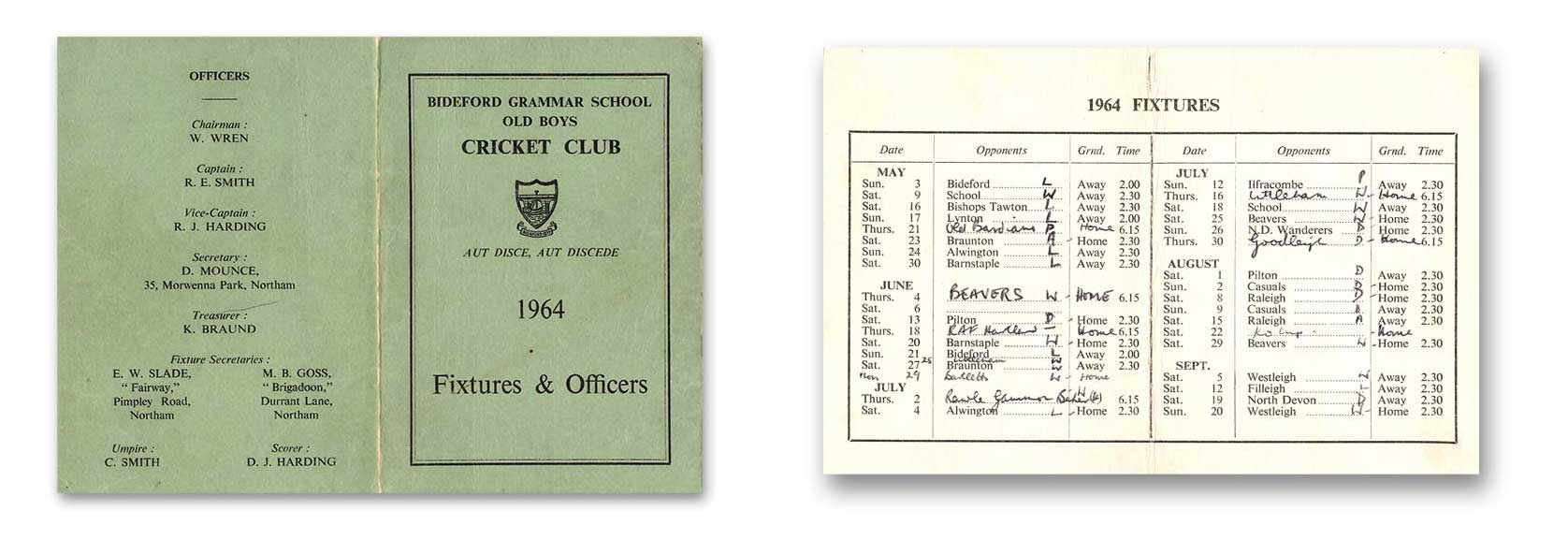 1964 Cricket Club Covers & Scoresheets